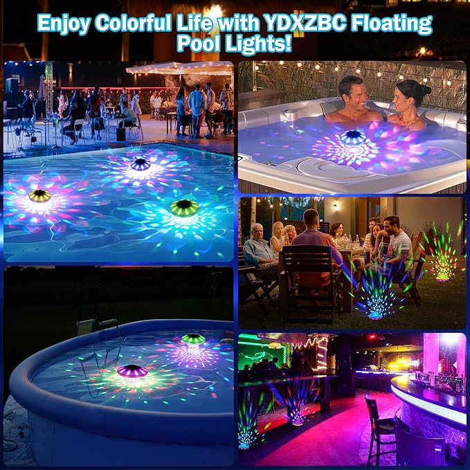 Floating Pool Lights(4 PACK), Rechargeable Pool Lights with Remote, 4000mAh IP68 Waterproof 6 Dynamic Lighting Effects Upper and Lower RGB Color Changing Floating Hot Tub Light for Bath Ponds 4 PACK