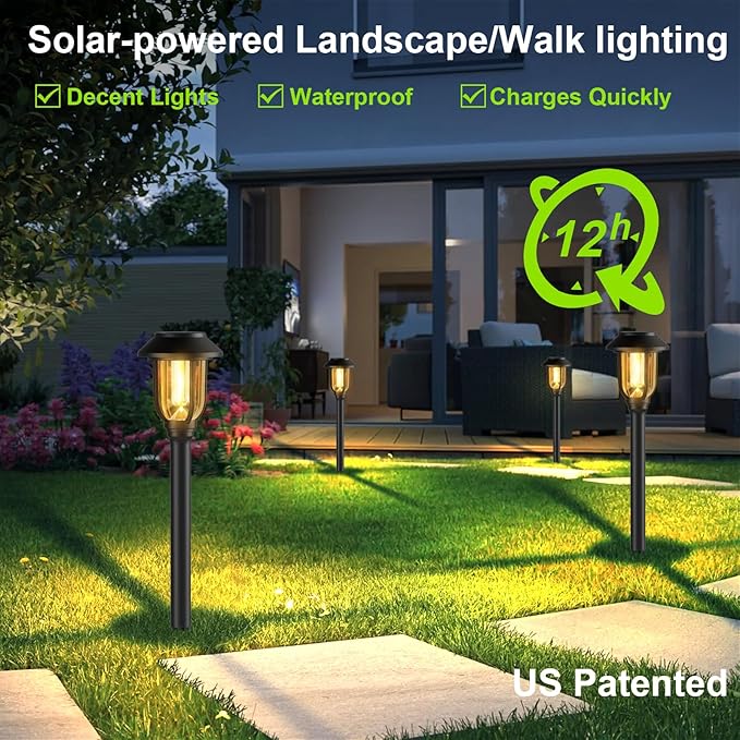 Solar Pathway Lights Outdoor,12 Pack Solar Lights Outdoor Waterproof, Warm White Auto On/Off LED Solar Powered, Garden Landscape Lighting for Yard Walkway Driveway Path Decorative