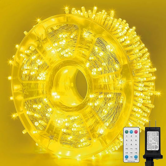 LAMPHOME 165ft Christmas Decorative Mini Lights, 500 LED Transparent Wire Fairy Starry String Light Plug in, 16Lighting Modes for Indoor Outdoor Xmas Tree Wedding Party Decoration (Yellow)