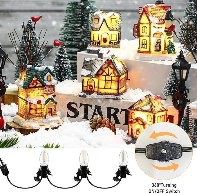 Accessory Cord with 3 LED Light Bulbs, 7.5FT Cord with On/Off Switch, C7 Socket Clip Lights for Halloween Pumpkin, Christmas Village House, Night Lights, Blow Mold, Holiday Ceramic Trees, Black