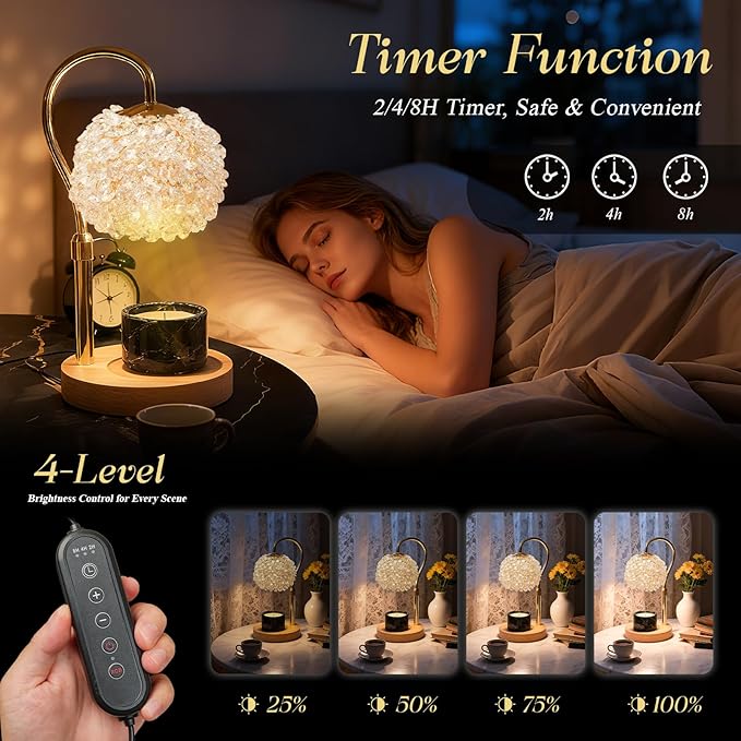 Luxury Candle Warmer Lamp with Crystal Gemstone Shade & Color-Changing Premium Base - Adjustable LED Wax Melt Warmer for Home Decor