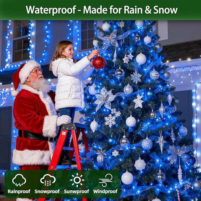 300LED Christmas Lights Outdoor Indoor Use, 12 Lighting Modes 75ft Christmas Tree Lights with Timer, Dimmable BlueLED StringLightsWaterproof for Yard Tree Wedding Party Holiday Decor Blue