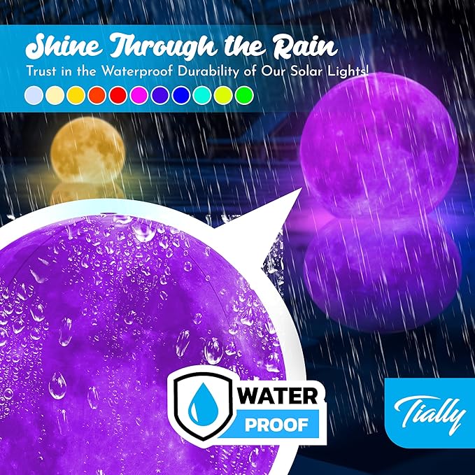 TIALLY Floating Pool Lights Solar Powered - 16" Full Moon Inflatable Light Up Pool Balls, Solar Globes That Float for Outdoor Decor, Glow in The Dark Party Decorations - Great Holiday Gifts (2 Pack)
