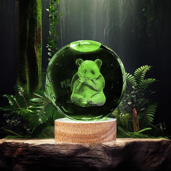 3D Panda Crystal Ball Night Light with 16 Color LED Wooden Base 3.15 Inch Glass Ball Lamps with Remote for Birthday Christmas Cute Panda Gifts for Lovers Boys Girls Friend (Upgraded)