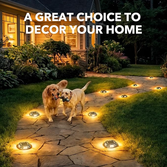 AGPTEK Solar Driveway Lights Outdoor 4 Pack, 2 Color Modes LED Deck Dock Marine Waterproof Driveway Marker Lights for Step Sidewalk Stair Garden Pathway Walkway Yard (Warm White/Cool White)