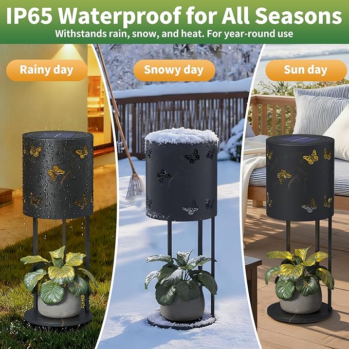 Solar Garden Plant Lights: Outdoor Waterproof Decorative Lamp with Flower Stand, Solar-Powered Yard Patio Outside Floor Decoration Lantern with Butterfly Pattern for Festival Decor