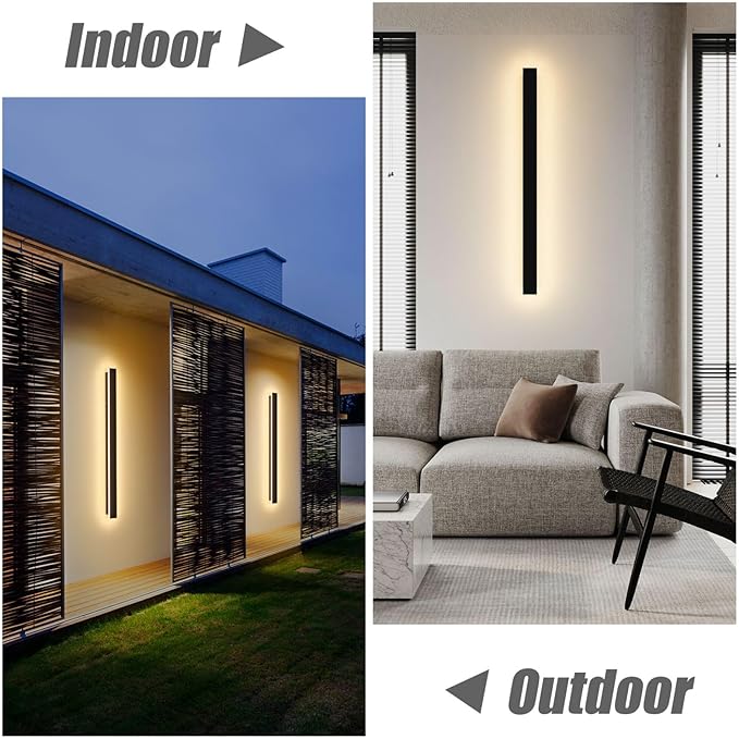 2 Pack 31.5inch Long Outdoor LED Wall Lights 24W Black 3000K Warm White Porch Lights Acrylic Waterproof IP65 Exterior Wall Light Fixtures for House Patio Porch Courtyard