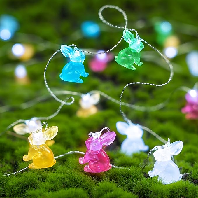 KAiSnova Easter Decorations Lights String 10ft 30 LEDs Bunny Light Easter String Lights Battery Operated with Remote 3D Rabbit Shaped Bunny Decor for Indoor Outdoor Home Party Bedroom