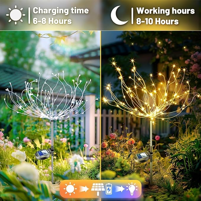 Anordsem Solar Garden Lights Outdoor: 4 Pack Bendable Copper Wire with 120 LED Firework Beads - Waterproof DIY Fairy Warm Decorating Yard Patio - Gardening Gifts for Parents Homeowner