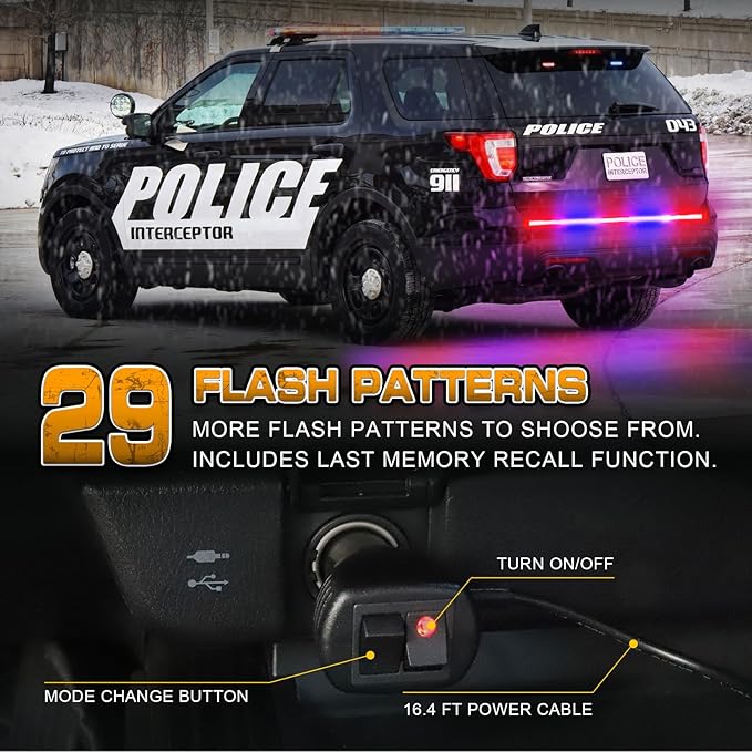 XRIDONSEN 60 inch Truck Tailgate Police Lights Strip 360 LED Rear Window Lights Red Blue Emergency Strobe Lights Flashing Warning Hazard Safety w/Waterproof Flexible for Vehicles Trucks