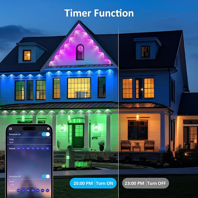 IVRICH 200FT Permanent Outdoor Lights, Smart RGB Eave Light with Color Changing, APP/Remote Control, IP67 Waterproof, Music Sync, Timer Function, for Christmas, Party, Holiday Decor