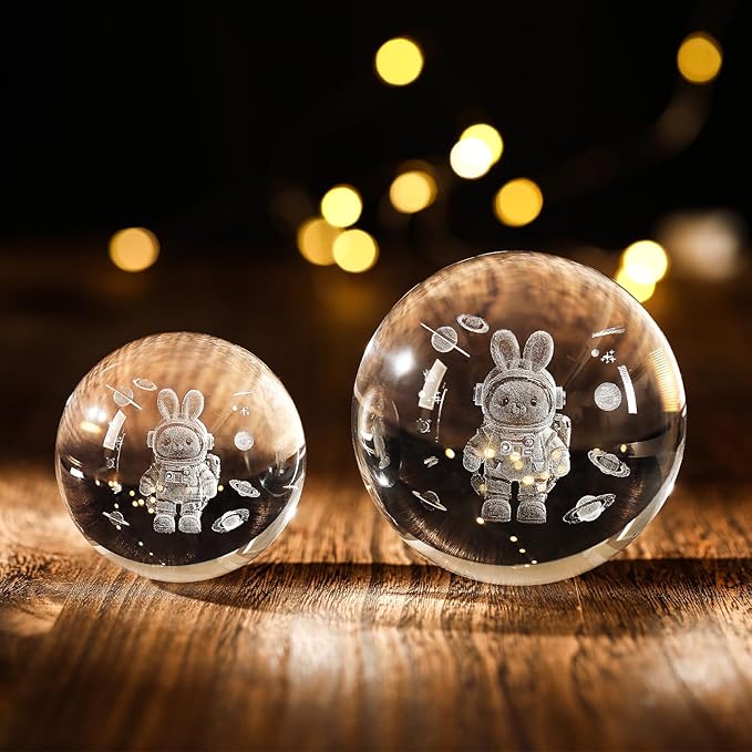 Space Bunny 3D Crystal Ball Night Light Gifts for Kids, Ideal Birthday Gift, Easter Bunny Decor Desk Astronaut Toys Crystal Ball Lamp