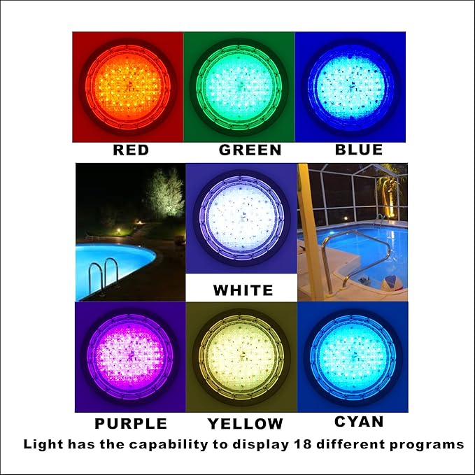 10 Inch LED Multicolor Inground Pool Light – Stainless Steel Housing, 50ft Cord, RGB Controller for Wet Niche
