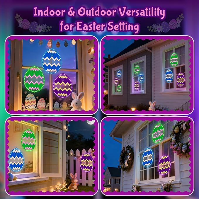 3 Pack 10" Easter Classics Twinkling LED Eggs, Hi Vibrant Aluminum Frame Eggs Spring Window Silhouette LED Lights, Holiday Waterproof Indoor Outdoor Decoration