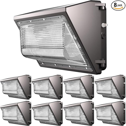 8Pack 150W LED Wall Pack Lights, 100-277v Dusk to Dawn with Photocell, 22500Lm 5000K Daylight IP65 Waterproof Outdoor Security Lighting, Energy Saving, ETL | 5-Year Warranty(Height:10~20ft)