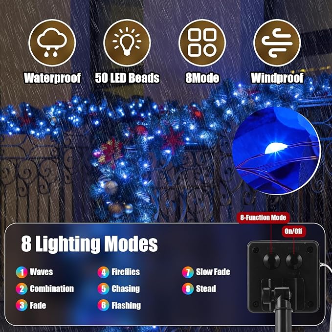 12 Pcs Solar String Lights Solar Mini Teeny Tiny Fairy Firefly Twinkle Light Waterproof 16ft 50 LEDs Garden String for Outdoor Garden Backyard Christmas Decoration(Blue Light)