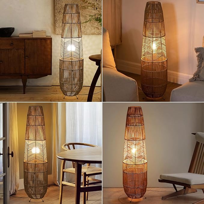 MIXL-Rope-Weaving Floor Lamp with Foot Switches,Dimmable Led Corner Tall Lamp,Minimalist Reading Lamp Floor Standing,Bohemian Style Standing Lamps for Bedroom Study and Living Room