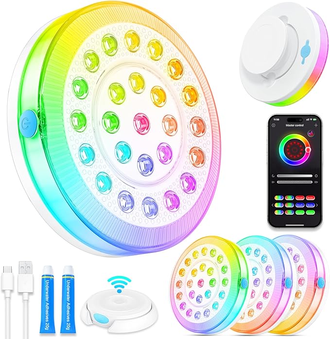 Pool Lights for Above/In Ground Pools,Portable Smart Magnetic Underwater IP68 Waterproof LED Light Rechargeable with BT APP Control Color Changing Sound/Music Sync Vinyl Pools Accessories Party Decor