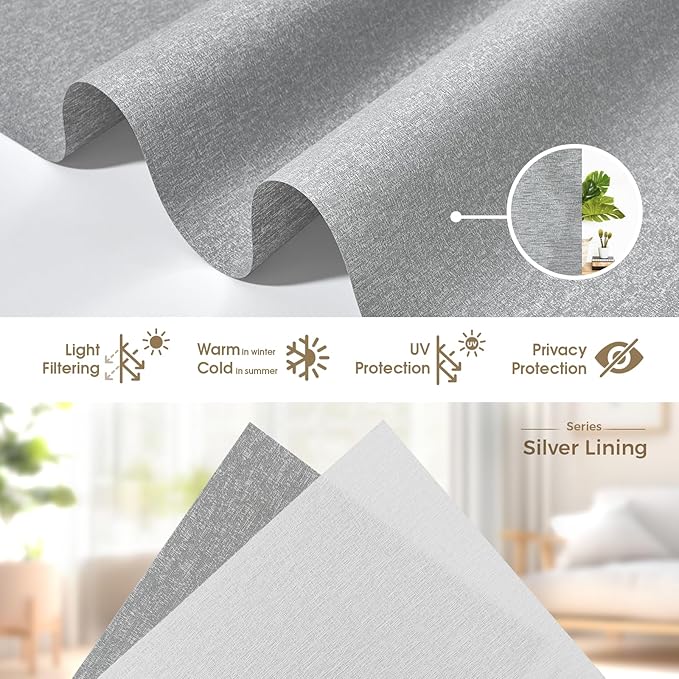 HeyBlinds Motorized Roller Shades, Smart Blinds for Windows, Remote Automatic Window Shades, Electric Shades, Light Filtering, Compatible with Alexa Google Apple Home (Silver Lining-Misty Grey LF)