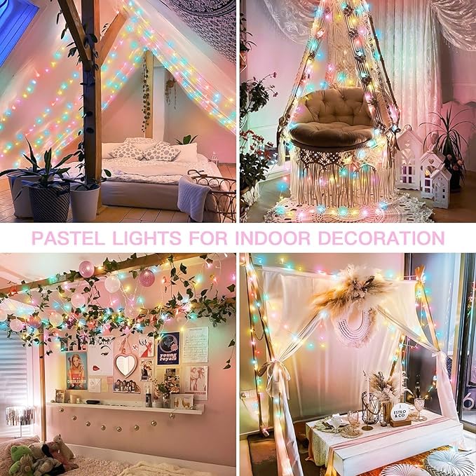 suddus Pastel Easter String Lights, 33ft 100 LED Multicolor Fairy Lights with Remote, Connectable Clear Wire Twinkle Lights for Spring Decor, Aesthetic Bedroom, Classroom, Dorm, Plug in