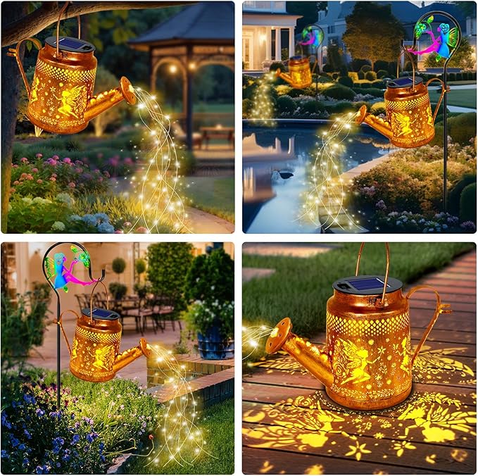 ANGMLN Fariy Solar Lights Outdoor Waterproof, Solar Watering Can Lights with Shepherd Hook, Metal Angel Hanging Lantern Garden Decor Yard Outside Patio Lawn, Gifts for Mom Grandma Women Birthday