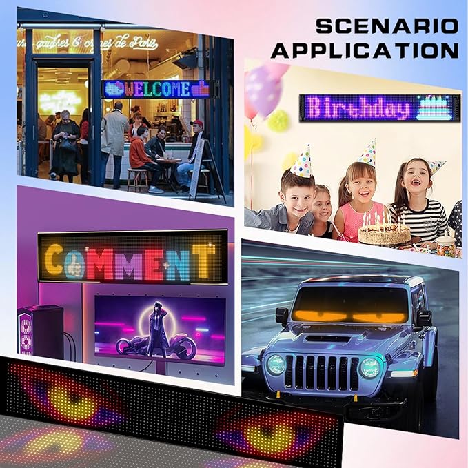 Devil's Eye:14.72"x3.62" Programmable ojos led para carro Windshield Display for Sedans, SUVs & Medium Trucks - USB-Powered LED Matrix Panel, Remote/App Control, Custom Car