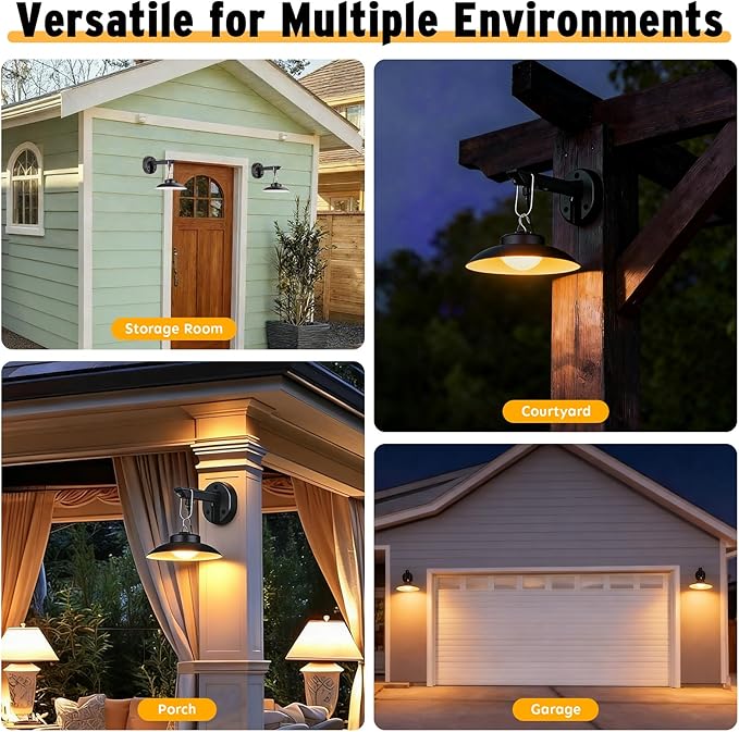 200lm Solar Barn Lights Outdoor with 3 Lighting Modes & Motion Sensor, No Wiring Needed, Solar Wall Lights Outdoor Waterproof, Farmhouse Exterior Wall Sconce, Outdoor Light Fixtures for Garage(4 Pack)