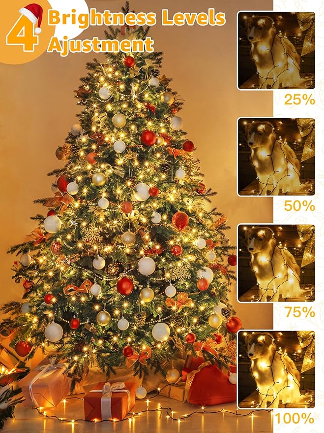 1000 LED 328 FT Christmas Lights, Waterproof Outdoor String With Remote and Timer, 8 Modes Dimmable, Fairy Lights for Holiday Decor (Warm White)