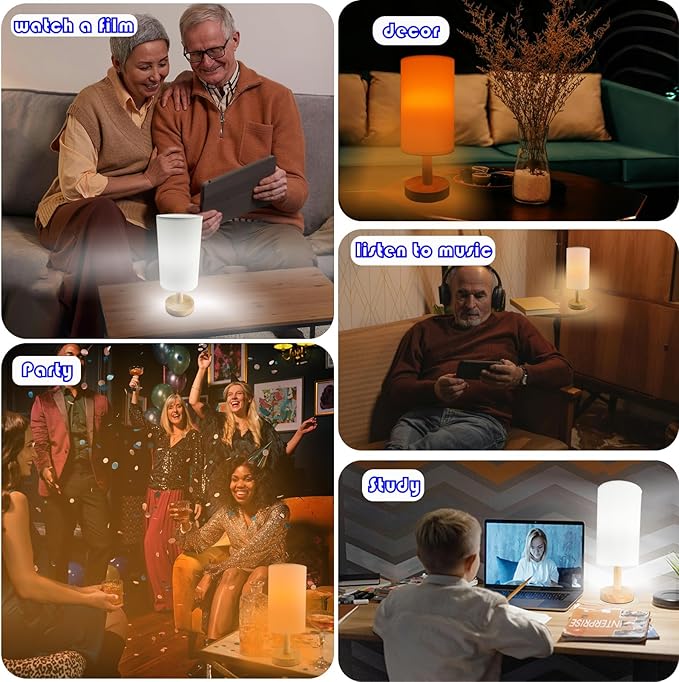Wireless Bedside Table Lamp with 2Pcs E26 Rechargeable Battery Bulb, Remote Control, Dimmable, Timer, Cylindrical Light for Living Room, Bedrooms, Reading, Night Lighting