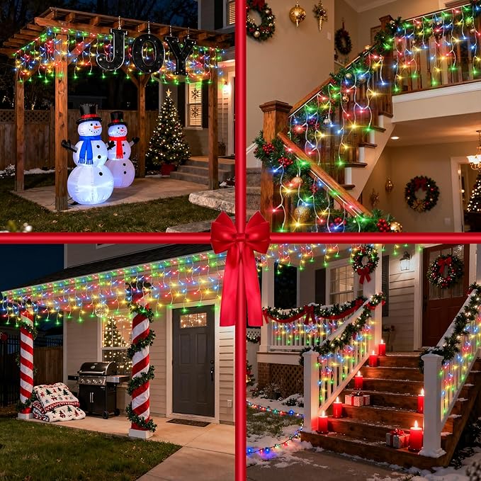 504 LED Fairy lights for Bedroom, 50ft Christmas Window Lights with 112 Drops 12 Modes, Dimmable Curtain Lights, String Lights Indoor Outdoor for Holiday Wedding Party Home Decorations, Multicolor
