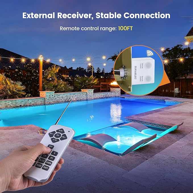 SURAIELEC 1.5 Inch LED Pool Lights for Inground Pool, 12V AC Color Changing Pool Light with Remote, Compatible with Pentair Globrite MicroBrite, for Shallow Water, Steps, Baja Shelves, 100FT Cord