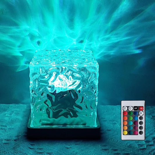 BENCACAO Ocean Wave Projector Light, Rechargeable Cube 16 RGB Color Changing Water Ripple Mood Lamp for Bedroom,Bathroom Decor