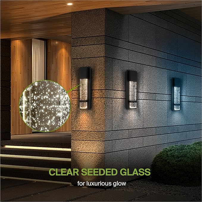ASD LED 13 Inch Bubble Glass Wall Light Fixture | 12W 500LM 3000K-5000K 120V | 3CCT, Waterproof, Dimmable, ETL Listed | Exterior Flush Mount Sconce, Outdoor-Indoor Lighting | Black, 2 Pack