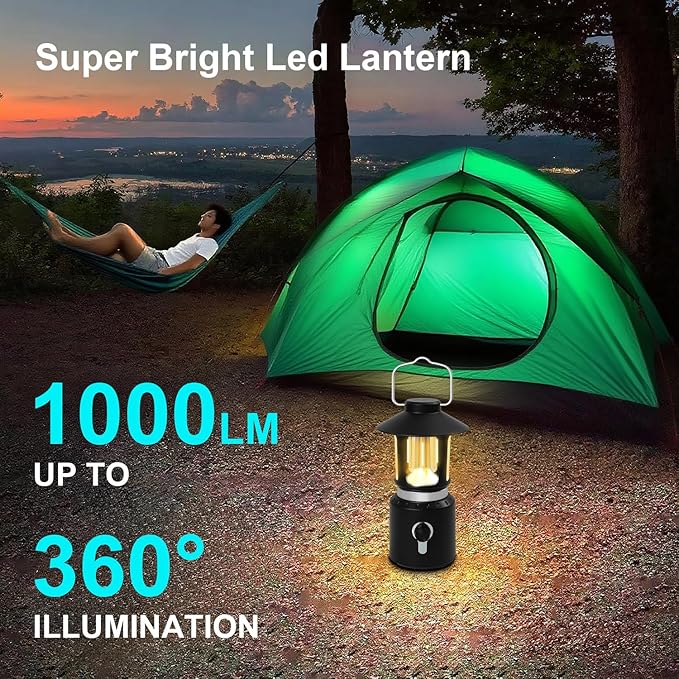 Telescopic LED Camping Lantern, 8000mAh Battery Powered Vintage Camping Lights, 3 Light Modes, Stepless Dimming Tent Lights, Portable Emergency Light for Power Outages, Outdoor Work, Hurricane, Hiking