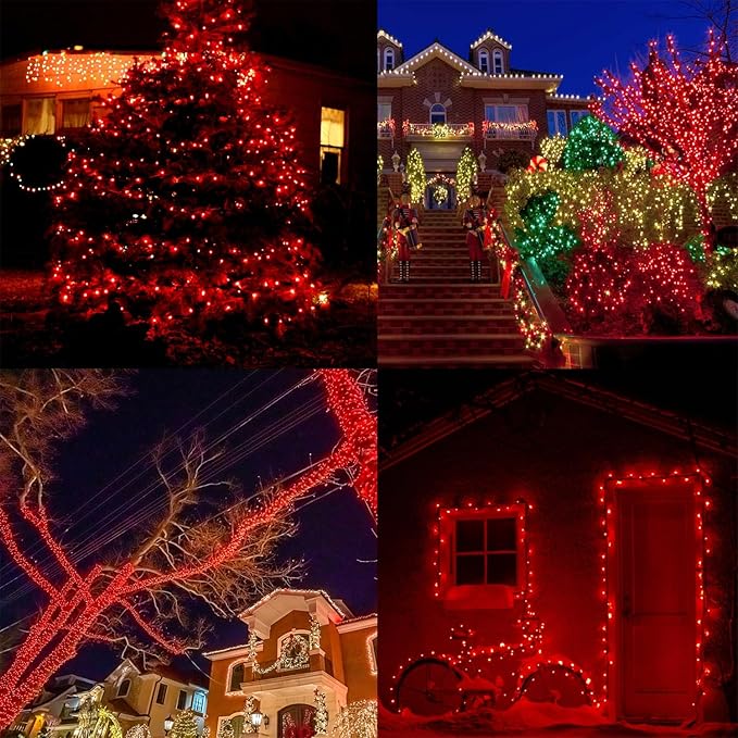 WATERGLIDE 1000 LED Christmas String Lights, 328 FT Green Wire LED Decorative Fairy Lights with Remote & 8 Modes, Waterproof for Outdoor Valentines Holiday Party Garden Wedding Home Decor, Red