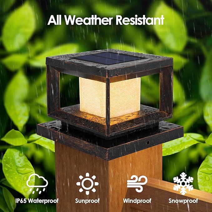 Mlambert 10 Pack Solar Post Lights Outdoor, Waterproof Fence Cap Lights for Deck, 4x4 6x6 Wooden Vinyl Outdoor Light with Shinning Effect, Brown