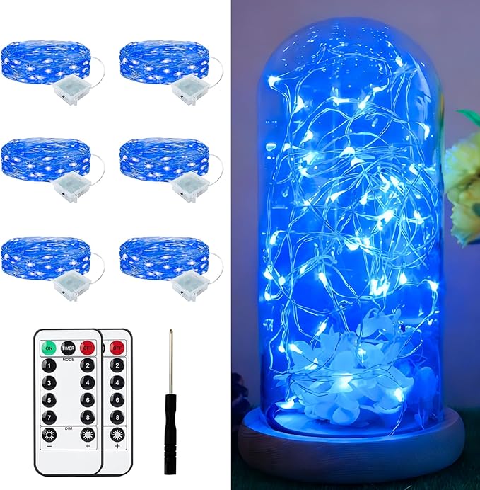 6 Pack Fairy Lights Battery Operated with Remote 7ft 20 LED Mini String Twinkle Lights Waterproof 8 Modes Firefly Starry Moon Lights for Mason Jars DIY Christmas Wedding Party Bedroom Decoration