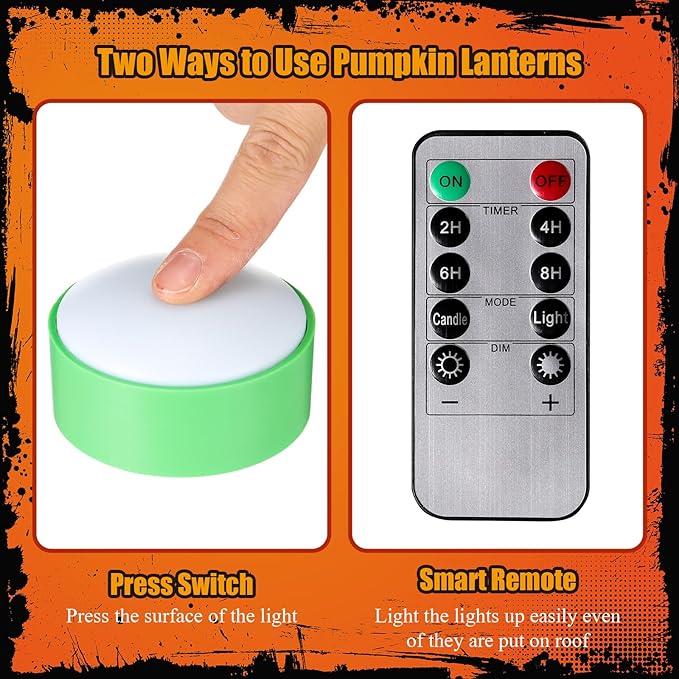 Riakrum 6 Pieces Remote Timer LED Lights with Remote LED Pumpkin Lights Battery Operated Lantern Bright Flameless Candle(Green, Orange, Purple)