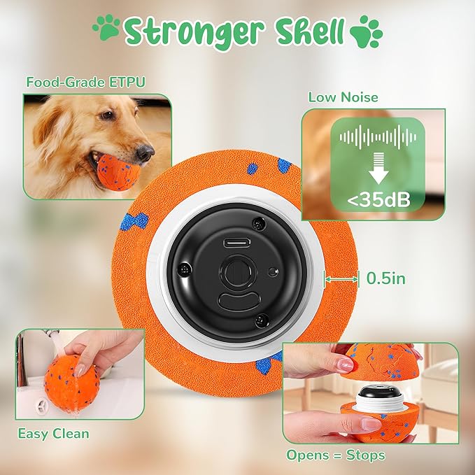 Smart Interactive Dog Toys,Vibrating Dog Ball,Pet Bounce Ball for Dogs (Small & Large),Chew-Proof Shell,Automatic Moving/Bouncing/Rotating, E-TPU Material,Ip68 Waterproof