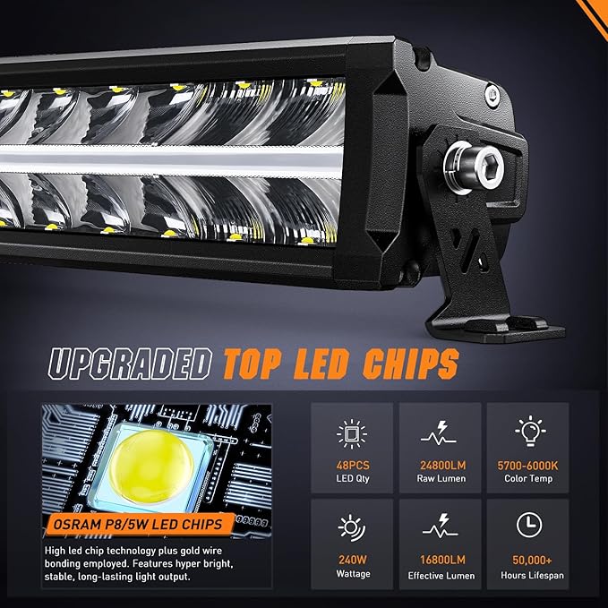 Nilight LED Light Bar with Amber DRL 30 Inch 240W Offroad Light Anti-Glare Flood Spot Combo LED Driving Light IP68 w/ 12AWG DT Connector Wiring Harness for Pickup Truck SUV ATV UTV Boat 4x4