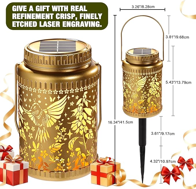 Cooo 2 Pack Valentines Day Gifts for Him Her Solar Lanterns Outdoor Waterproof Hummingbird Red_Sage Solar Pathway Lights Landscape Path for Outdoor Table Lamps Garden Yard Backyard Decor -Gold