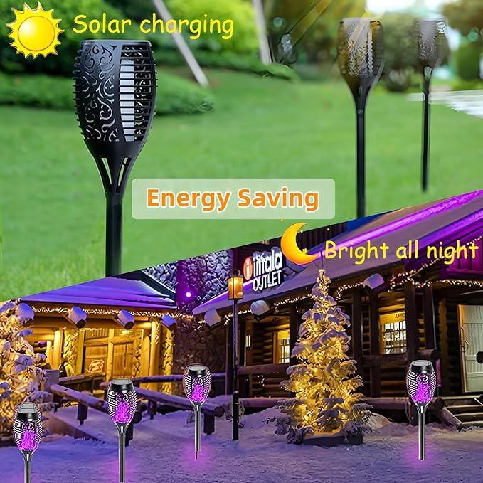 Solar Torch Light with Flickering Flame,4Pack Solar Lights Outdoor,Waterproof Solar Powered Yard Garden Lights,Solar Flame Light,Torches Lighting for Outside Patio Lawn Path Decorations (Purple)