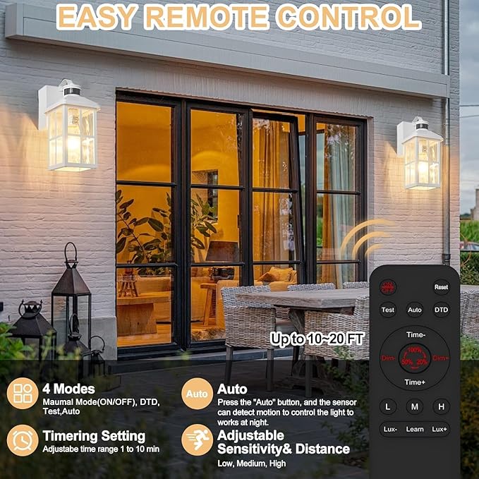 Porch Light with GFCI Outlet with Remote, Dusk to Dawn Outdoor Lighting with Outlet, Upgraded 4 Lighting Modes Motion Sensor Outdoor Lights, Waterproof Outside Lights for House Patio Garage Front Door