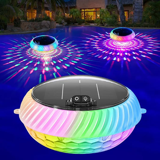 FirstE Solar Floating Pool Lights, 7.6" Dynamic RGB Color Floating Solar Pool Lights IP68 Waterproof, Light Sensing LED Pool Decor Light for Inground, Above Ground Pools, Outdoor, Garden, Party