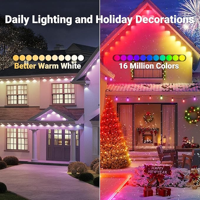 Permanent Outdoor Light for House,100ft RGB Outdoor Light with 50 LED Lights,IP67 Waterproof,with Remote Control for All Holiday Decor Decorations Lights