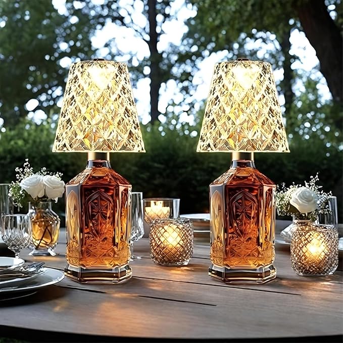 Rechargeable LED Bottle Lamp- Crystal Clear Table Lamp with 3 Color Modes, 2000mAh Battery & Touch Control, Wireless Wine Bottle Lamp for Home Bar, Wedding, Party Decor (2)