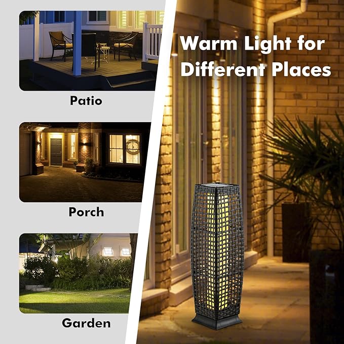 Tangkula 2-Piece Outdoor Solar Powered Floor Lamps, IP65 Waterproof Wicker Floor Lamps with Auto On/Off LED Light, Outdoor Decorative Lanterns for Garden Patio Porch Deck Pathway (Cross-Black)
