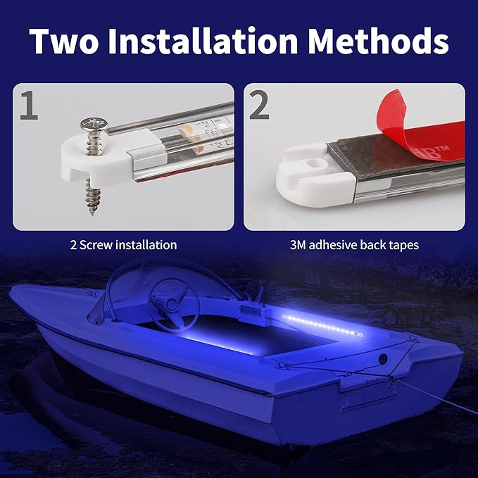 LED Boat Interior Lights, Marine Strip Waterproof Night Fishing Lights for Yacht Pontoon, 2 Pcs