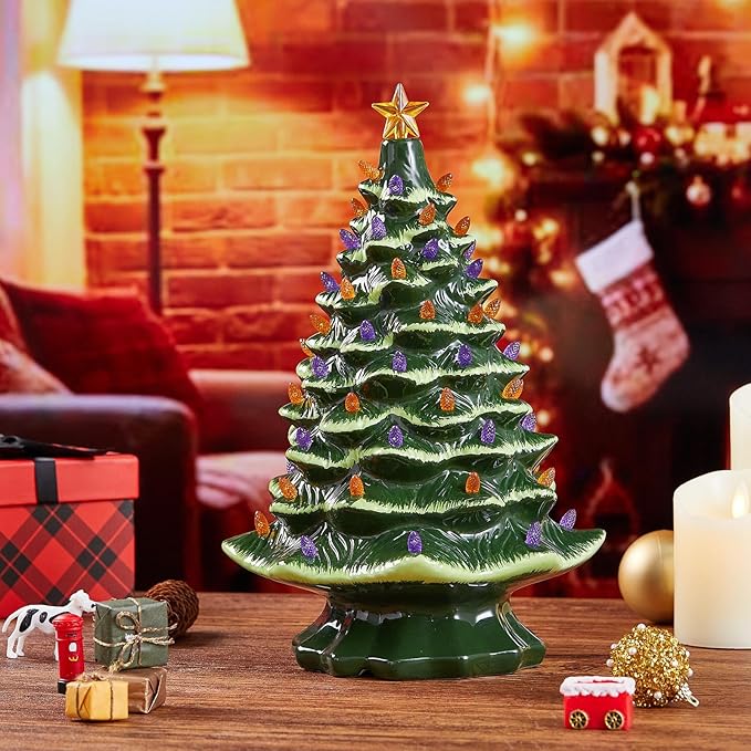 Boao 100 Pieces Ceramic Christmas Tree Bulbs and 5 Stars Replacement Plastic Bulbs for Ceramic Christmas Tree Decorations (4 mm Diameter,Purple and Orange)