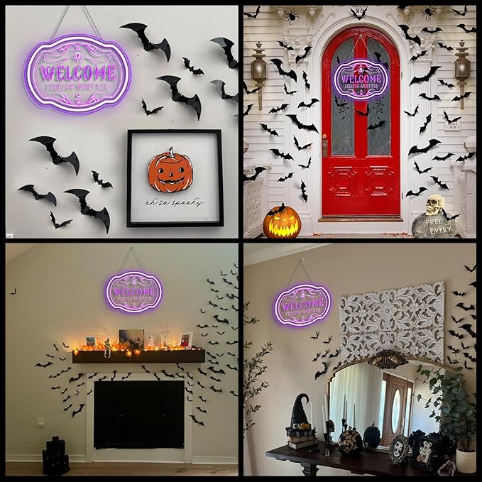 Horseneon Welcome Foolish Mortals Christmas Neon Sign Haunted Mansion LED Wall Decor for Door Mab Cave Light Horror Movie Parties & Themed Bars Spooky Effect Christmas Gifts